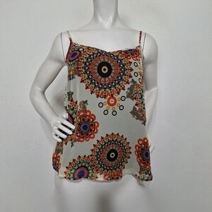 Sans Souci Multicolor Floral Paisley Indie Sleaze Retro V-Neck Tank Top Size XL